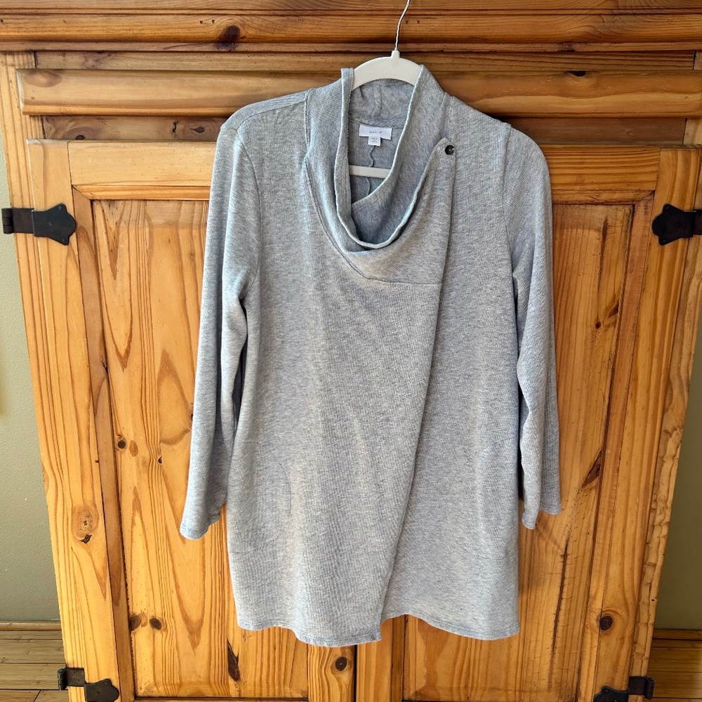 J. Jill Pure Jill Sweater Cardigan Cowl Neck Gray Wrap Top Cotton Blend Petite M